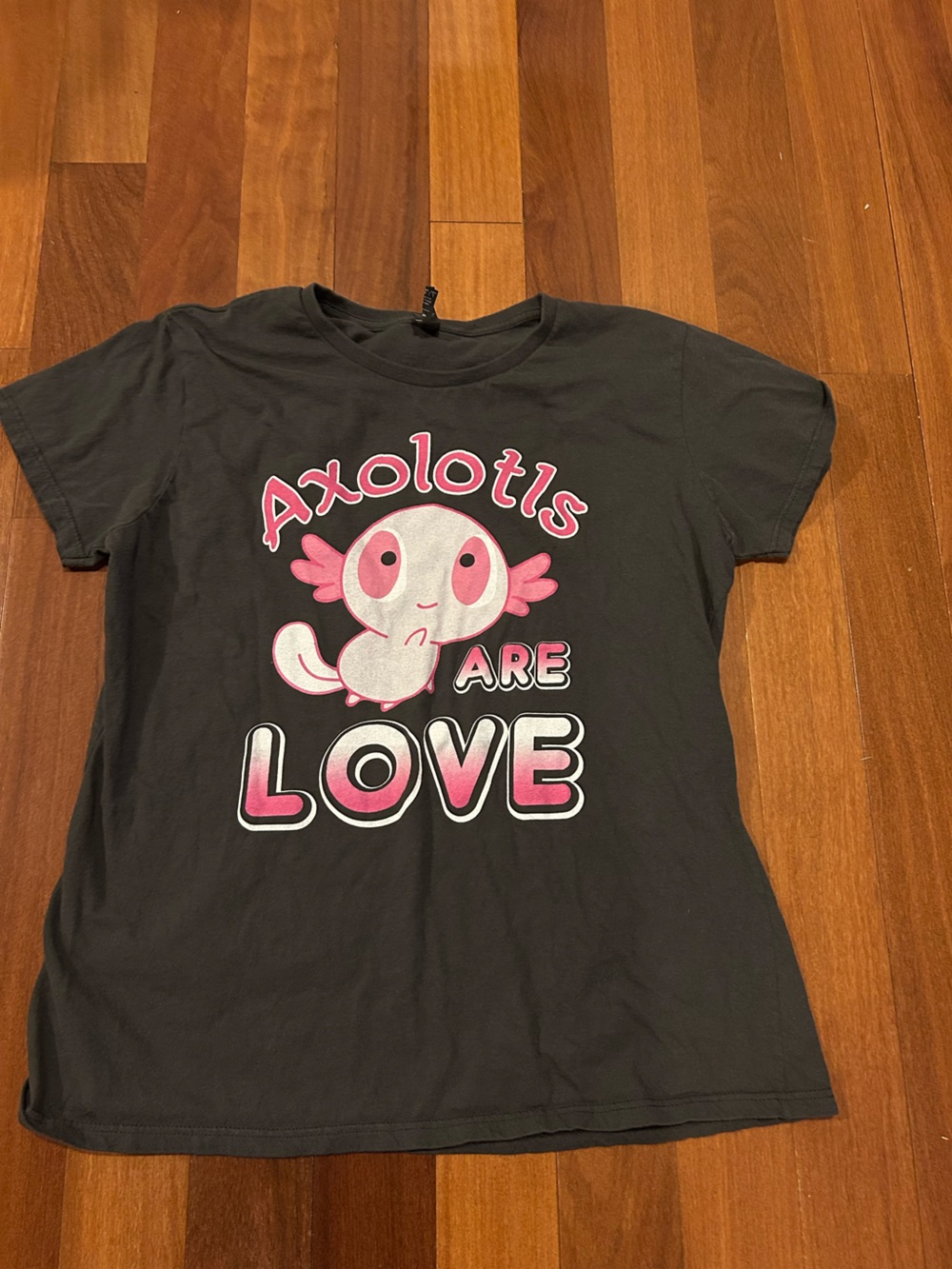 Anvil Charcoal Kids Axolotl Love Tee with Pink & White Print size L
